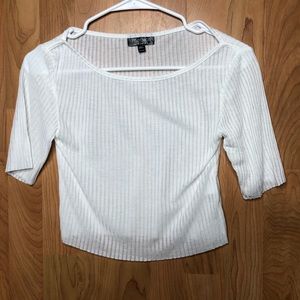 TOP SHOP RIBBED SZ 4 RAW HEM CROPPED BOATNECK TOP SHEER